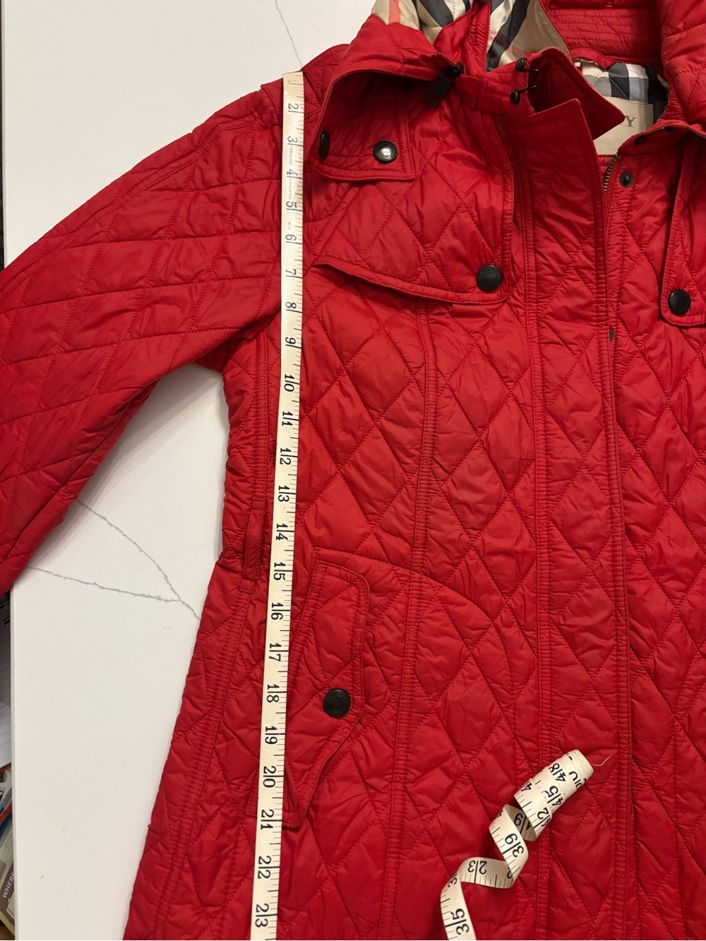 Burberry Red Quilted Puffer Jacket with Check Lining - Picture 7 of 7